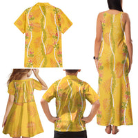 Hawaii Maile Lei Family Matching Tank Maxi Dress and Hawaiian Shirt With Yellow Monstera Pattern