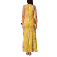 Hawaii Maile Lei Family Matching Tank Maxi Dress and Hawaiian Shirt With Yellow Monstera Pattern