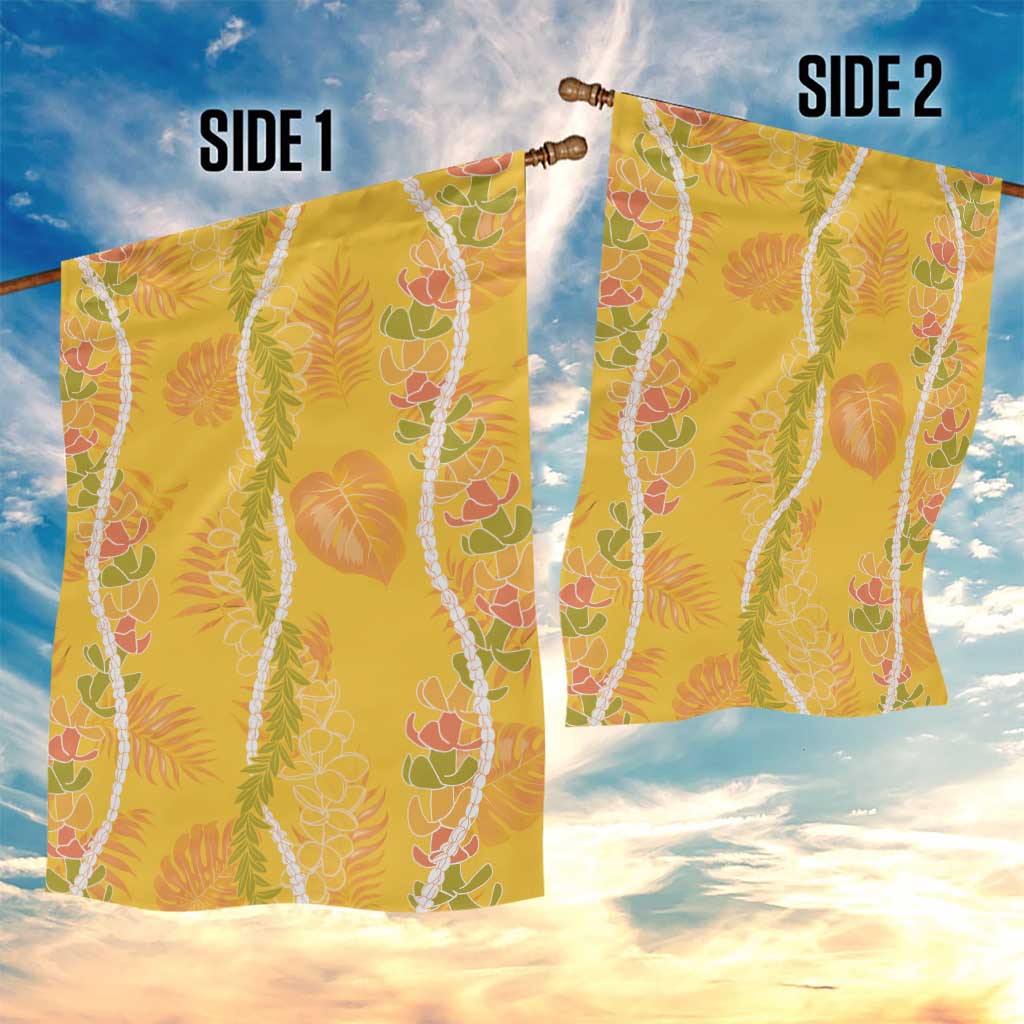 Hawaii Maile Lei Garden Flag With Yellow Monstera Pattern LT05 - Polynesian Pride