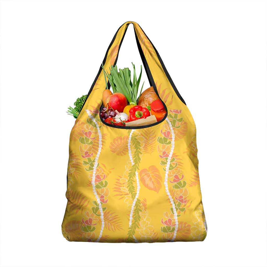 Hawaii Maile Lei Grocery Bag With Yellow Monstera Pattern LT05 1-pack One Size Yellow - Polynesian Pride