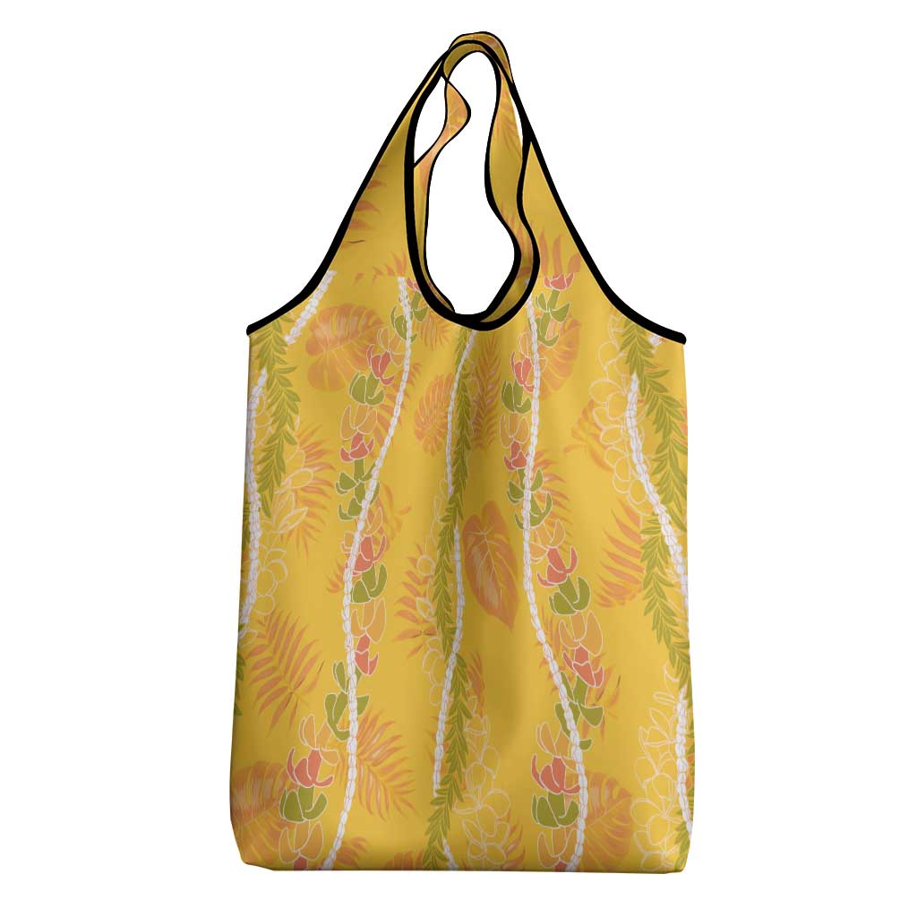 Hawaii Maile Lei Grocery Bag With Yellow Monstera Pattern LT05 - Polynesian Pride