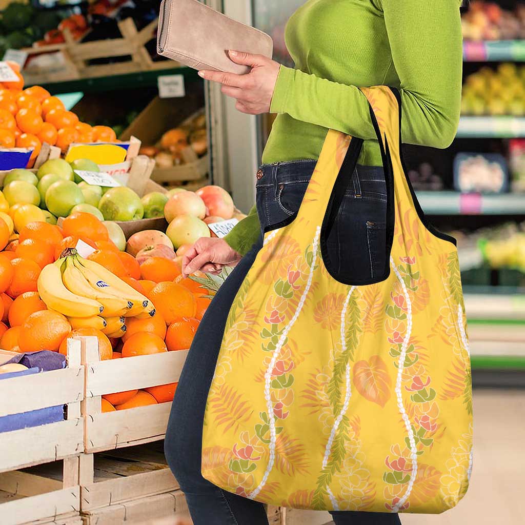 Hawaii Maile Lei Grocery Bag With Yellow Monstera Pattern LT05 - Polynesian Pride