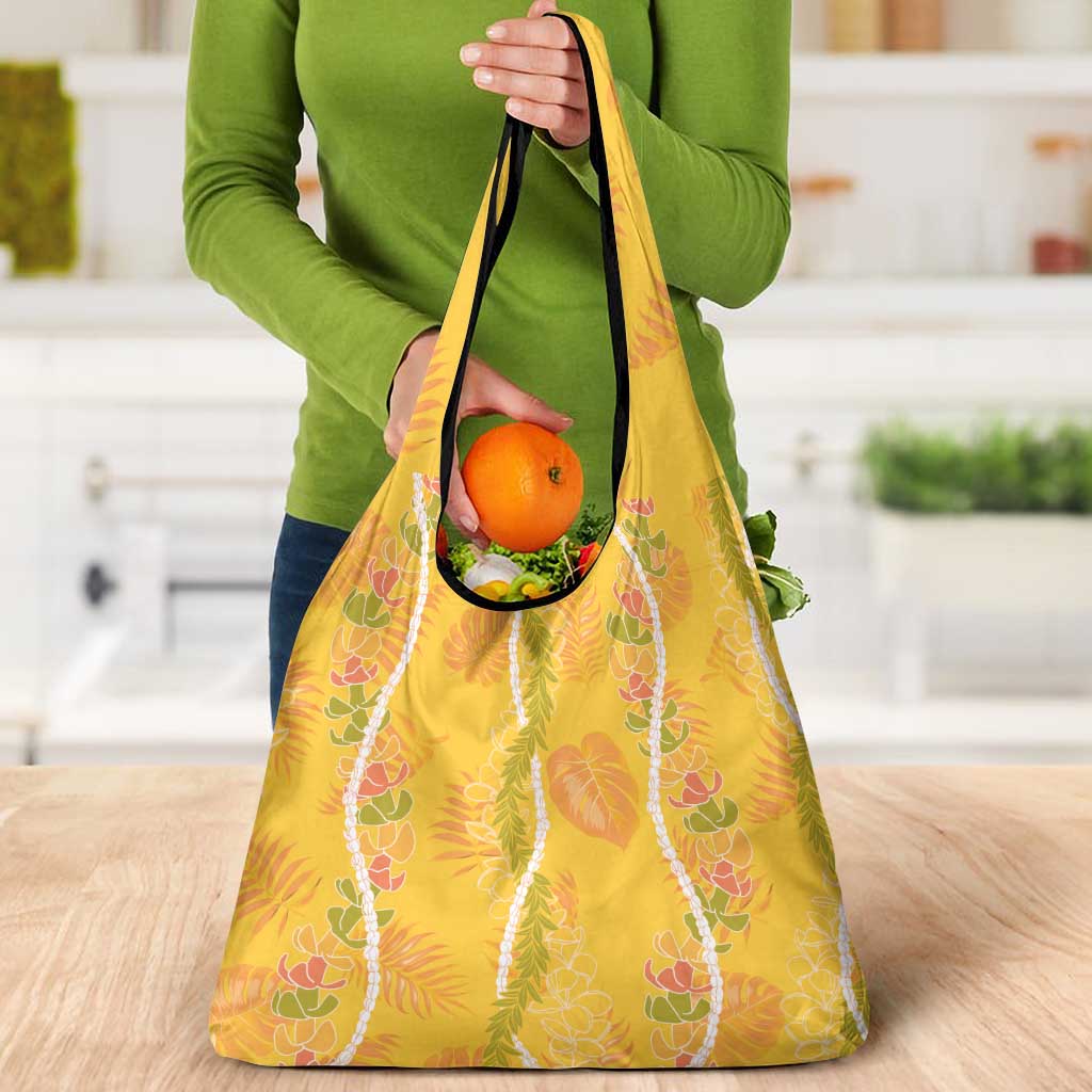 Hawaii Maile Lei Grocery Bag With Yellow Monstera Pattern LT05 - Polynesian Pride