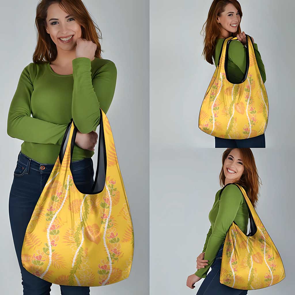 Hawaii Maile Lei Grocery Bag With Yellow Monstera Pattern LT05 - Polynesian Pride