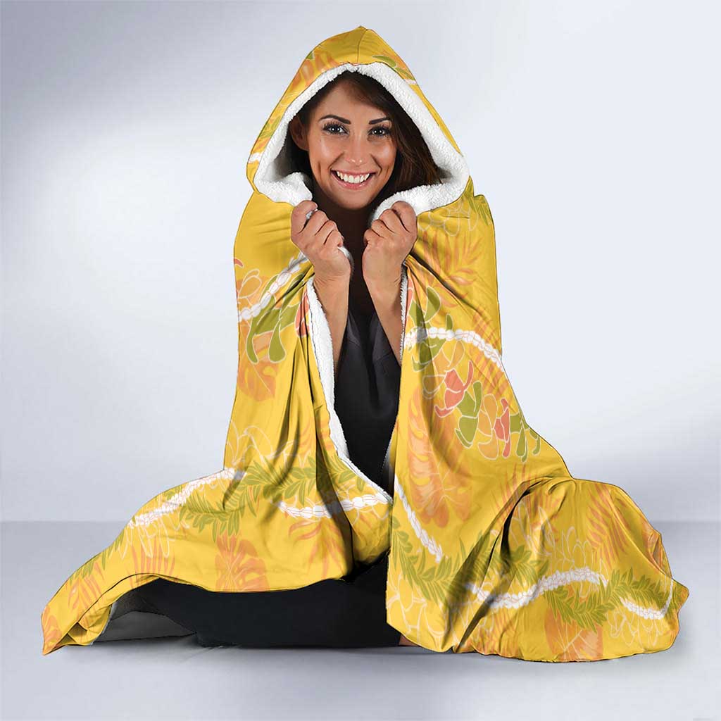 Hawaii Maile Lei Hooded Blanket With Yellow Monstera Pattern LT05 - Polynesian Pride