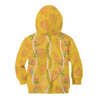 Hawaii Maile Lei Kid Hoodie With Yellow Monstera Pattern