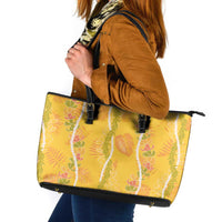 Hawaii Maile Lei Leather Tote Bag With Yellow Monstera Pattern LT05 Yellow - Polynesian Pride