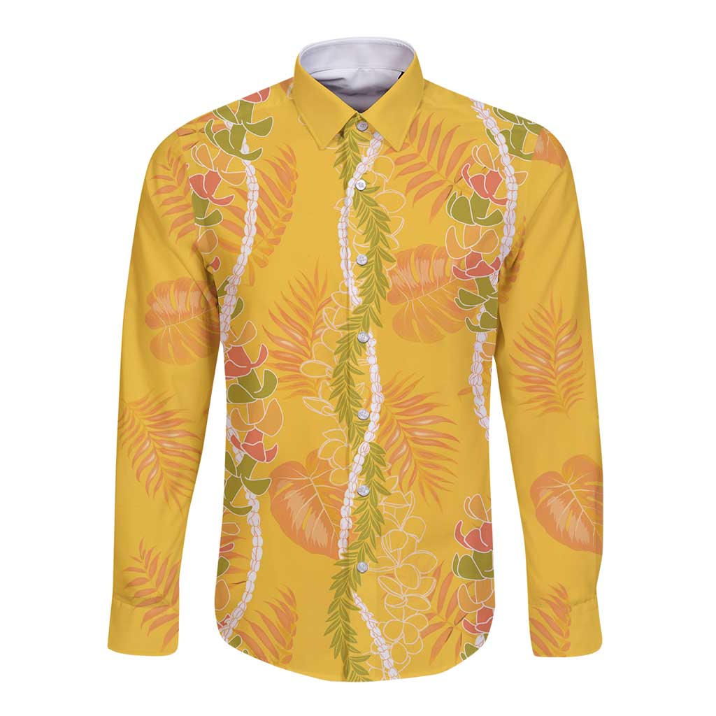 Hawaii Maile Lei Long Sleeve Button Shirt With Yellow Monstera Pattern LT05 Unisex Yellow - Polynesian Pride