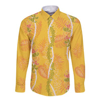 Hawaii Maile Lei Long Sleeve Button Shirt With Yellow Monstera Pattern LT05 Unisex Yellow - Polynesian Pride
