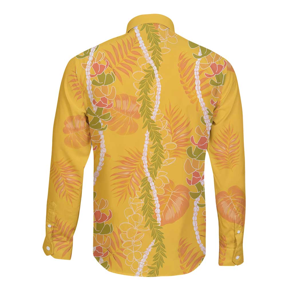 Hawaii Maile Lei Long Sleeve Button Shirt With Yellow Monstera Pattern LT05 - Polynesian Pride