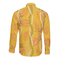 Hawaii Maile Lei Long Sleeve Button Shirt With Yellow Monstera Pattern LT05 - Polynesian Pride