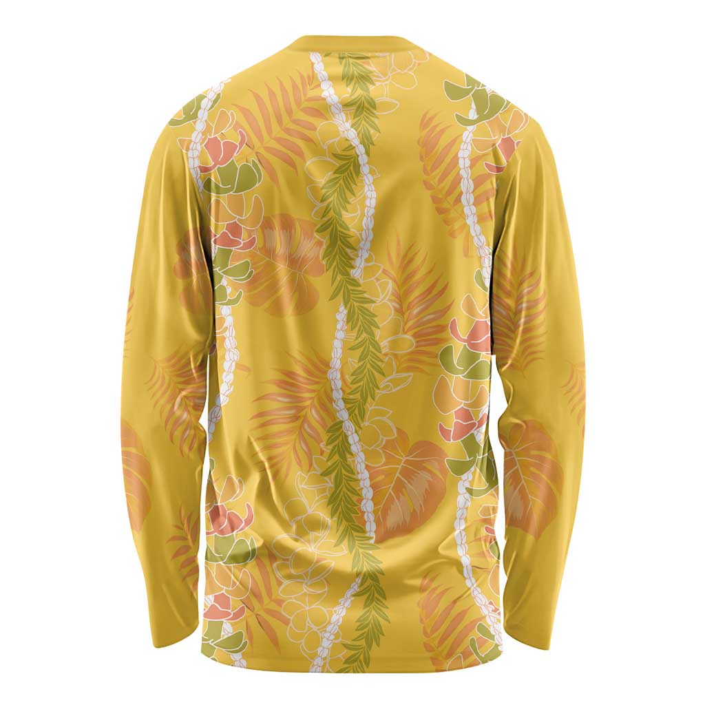 Hawaii Maile Lei Long Sleeve Shirt With Yellow Monstera Pattern LT05 - Polynesian Pride