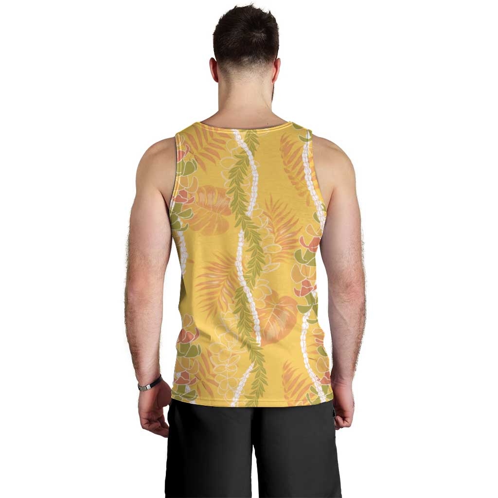 Hawaii Maile Lei Men Tank Top With Yellow Monstera Pattern LT05 - Polynesian Pride