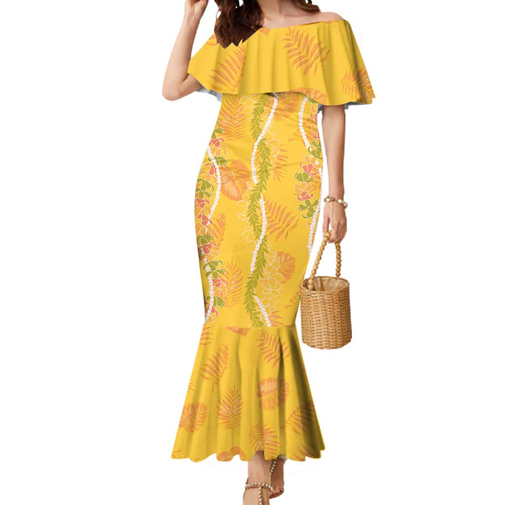 Hawaii Maile Lei Mermaid Dress With Yellow Monstera Pattern LT05 Women Yellow - Polynesian Pride