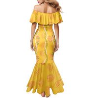 Hawaii Maile Lei Mermaid Dress With Yellow Monstera Pattern LT05 - Polynesian Pride