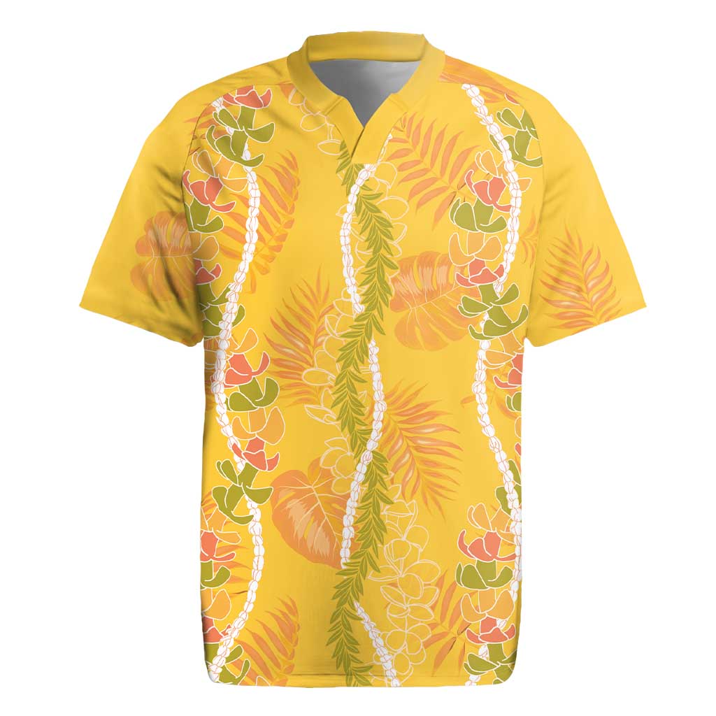 Hawaii Maile Lei Rugby Jersey With Yellow Monstera Pattern LT05 Yellow - Polynesian Pride