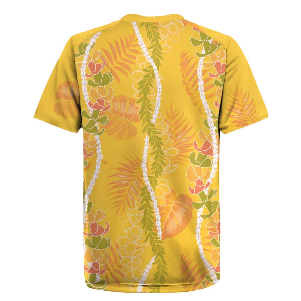 Hawaii Maile Lei Rugby Jersey With Yellow Monstera Pattern LT05 - Polynesian Pride