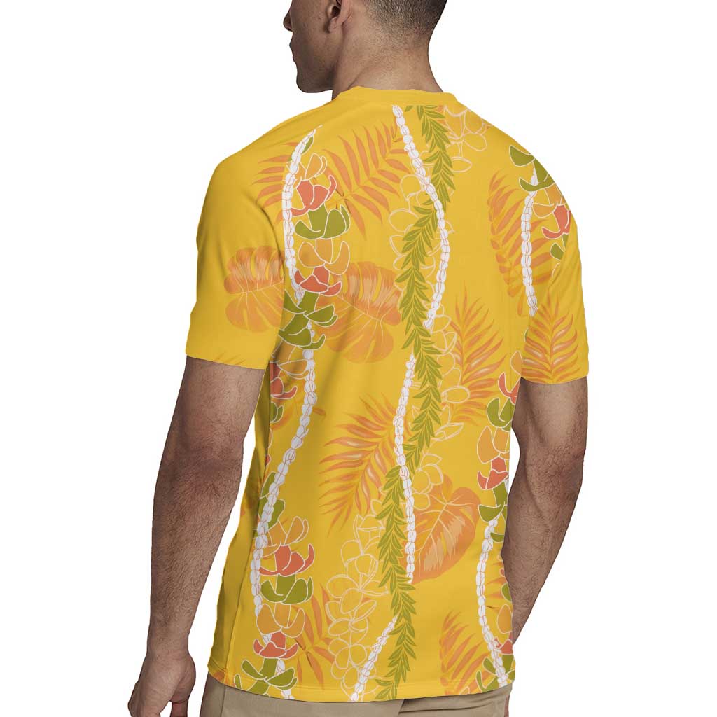 Hawaii Maile Lei Rugby Jersey With Yellow Monstera Pattern LT05 - Polynesian Pride