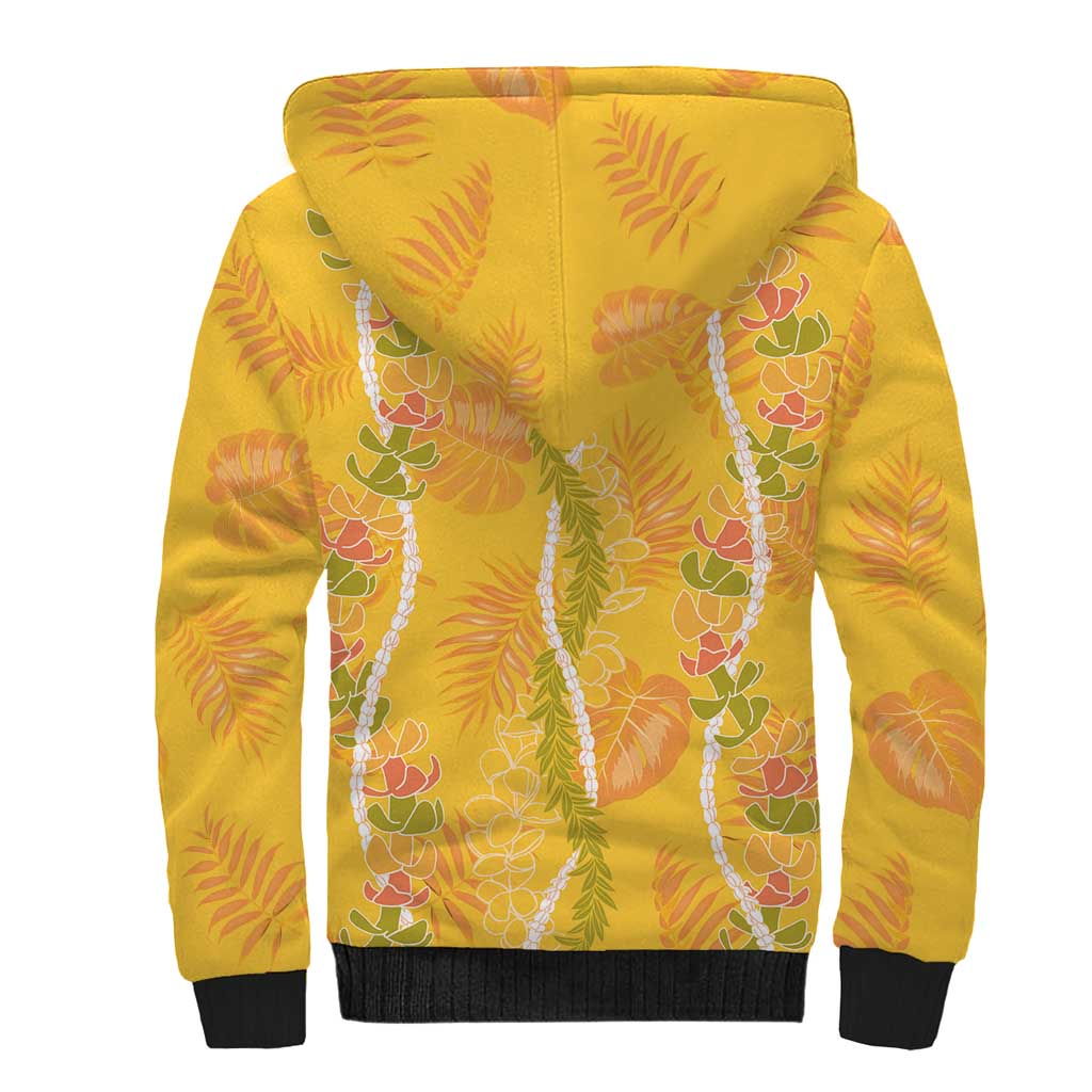 Hawaii Maile Lei Sherpa Hoodie With Yellow Monstera Pattern LT05 - Polynesian Pride