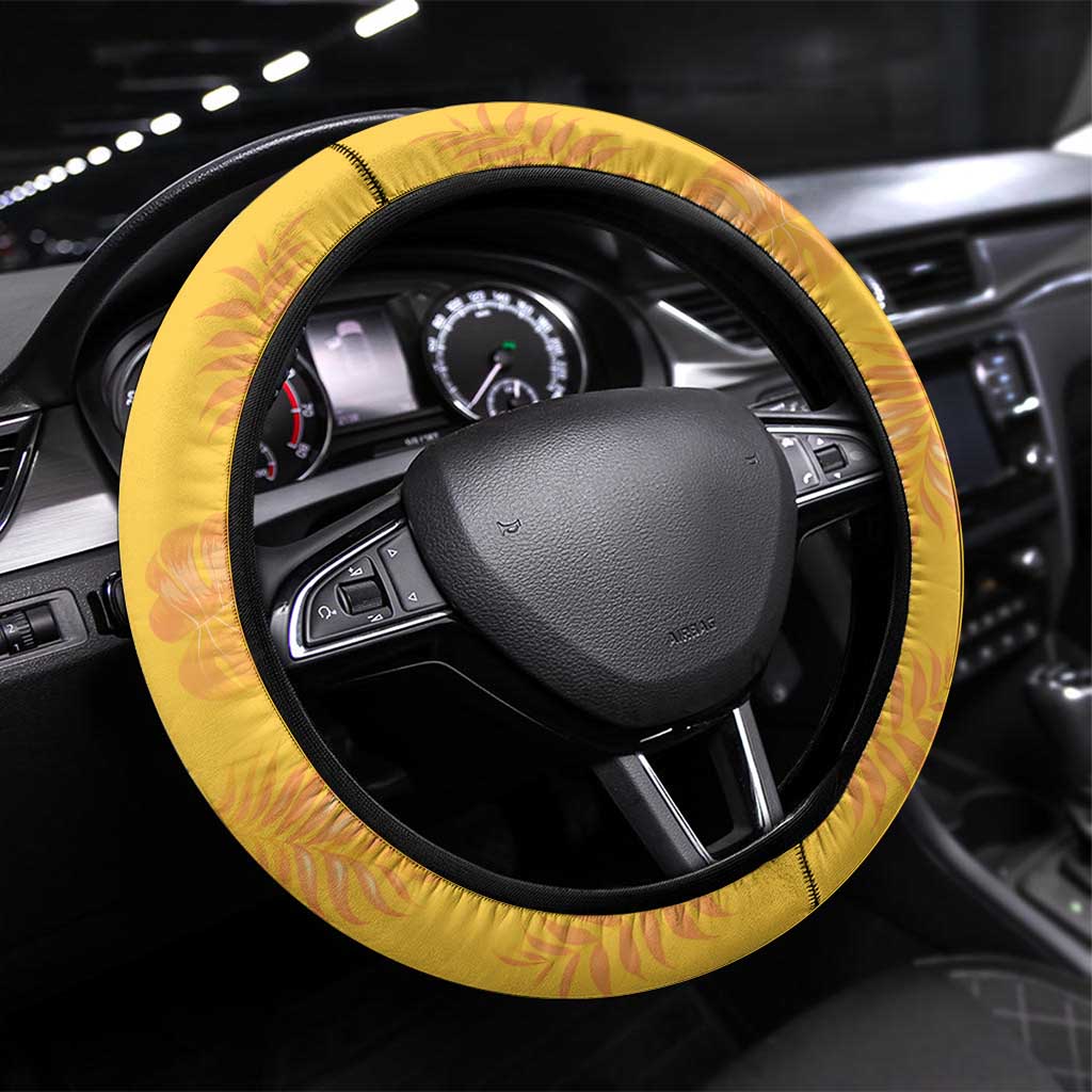 Hawaii Maile Lei Steering Wheel Cover With Yellow Monstera Pattern LT05 Universal Fit Yellow - Polynesian Pride
