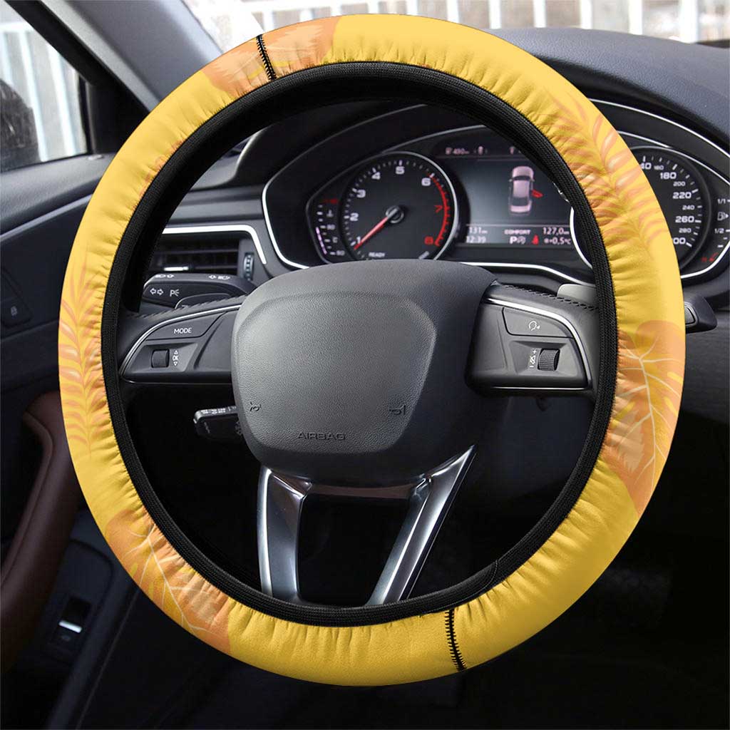 Hawaii Maile Lei Steering Wheel Cover With Yellow Monstera Pattern LT05 - Polynesian Pride