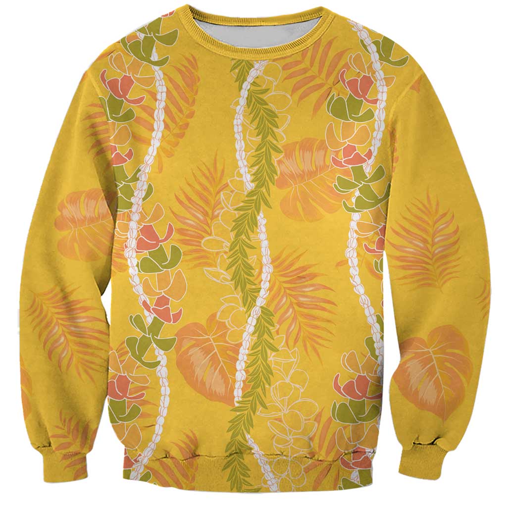Hawaii Maile Lei Sweatshirt With Yellow Monstera Pattern LT05 Unisex Yellow - Polynesian Pride