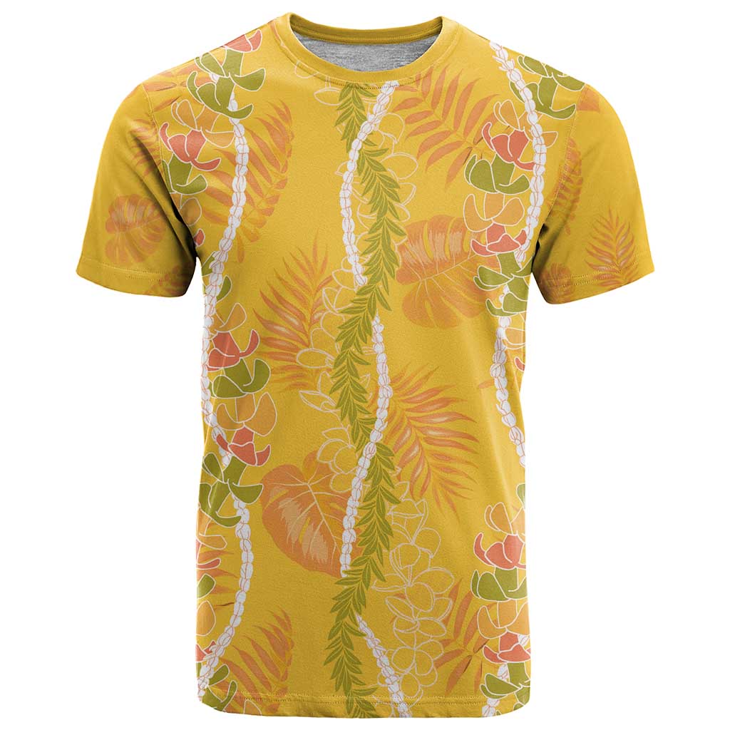 Hawaii Maile Lei T Shirt With Yellow Monstera Pattern