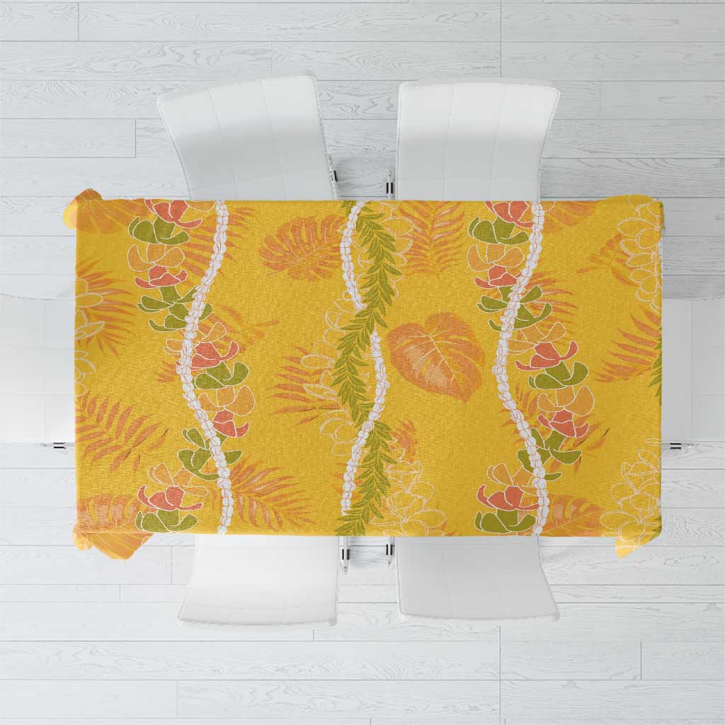 Hawaii Maile Lei Tablecloth With Yellow Monstera Pattern LT05 Yellow - Polynesian Pride