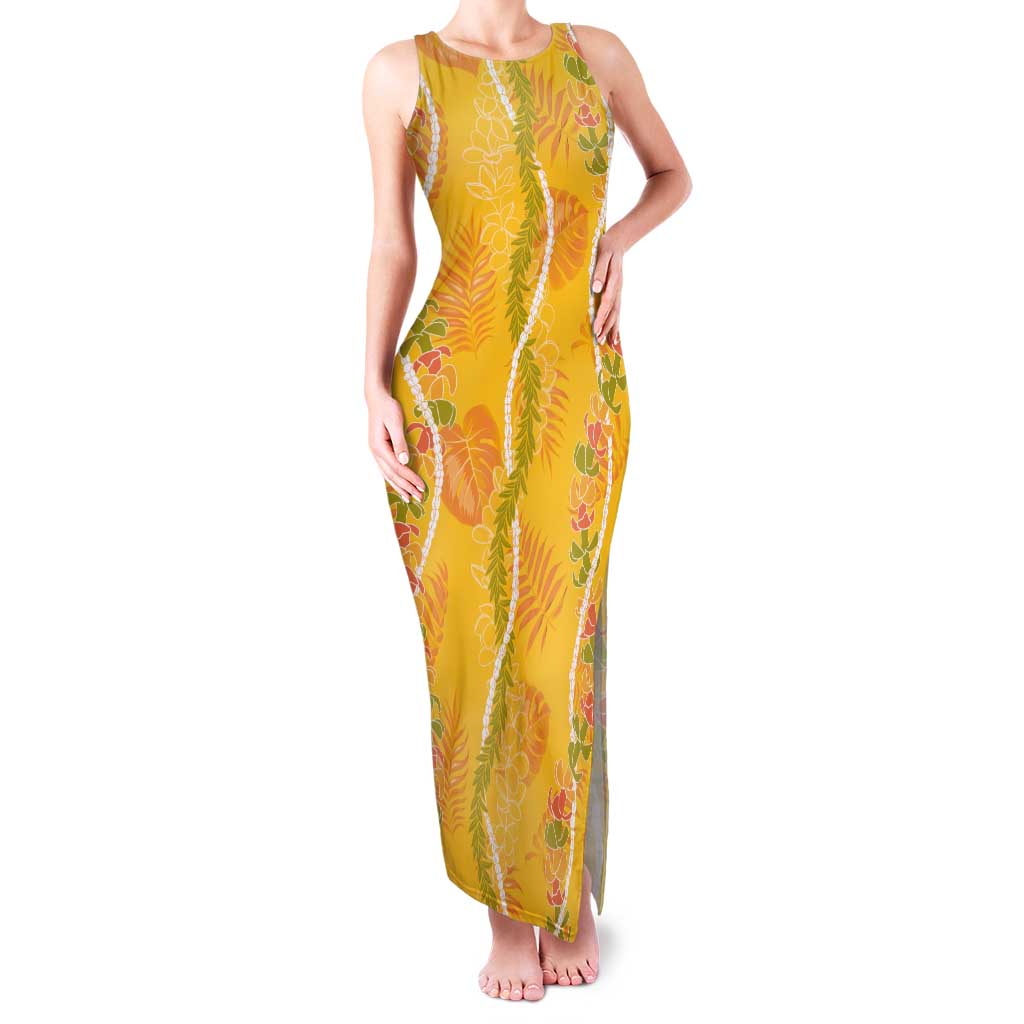 Hawaii Maile Lei Tank Maxi Dress With Yellow Monstera Pattern LT05 Women Yellow - Polynesian Pride