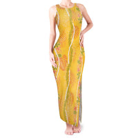 Hawaii Maile Lei Tank Maxi Dress With Yellow Monstera Pattern LT05 Women Yellow - Polynesian Pride