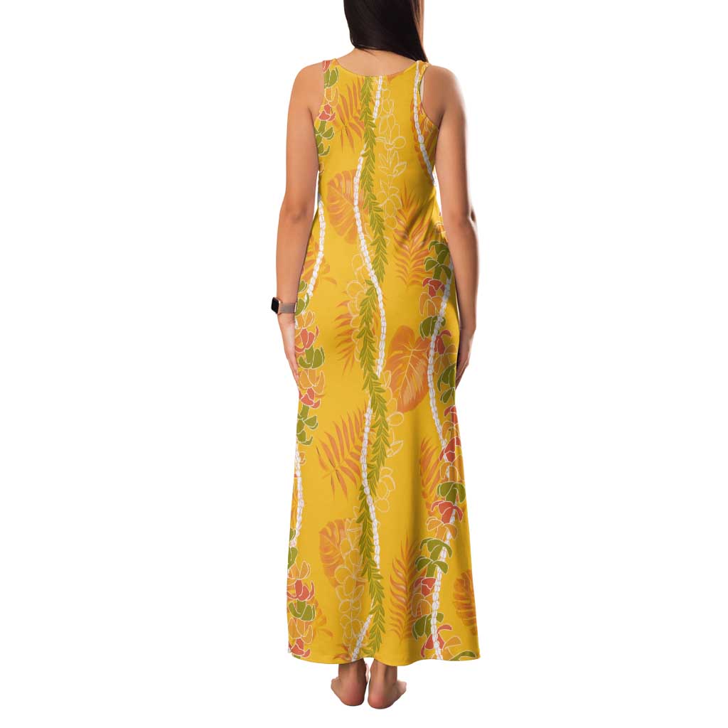 Hawaii Maile Lei Tank Maxi Dress With Yellow Monstera Pattern LT05 - Polynesian Pride