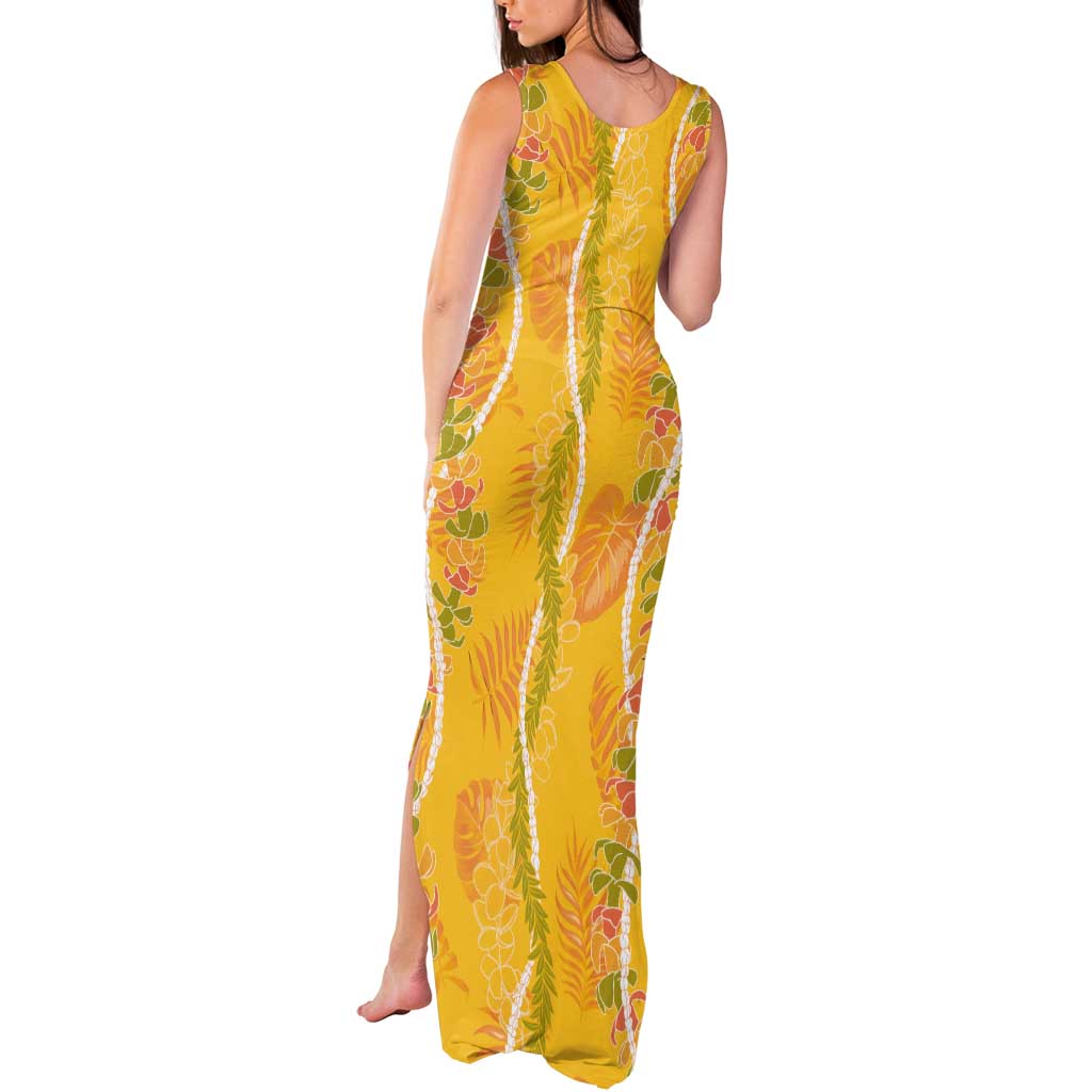 Hawaii Maile Lei Tank Maxi Dress With Yellow Monstera Pattern LT05 - Polynesian Pride