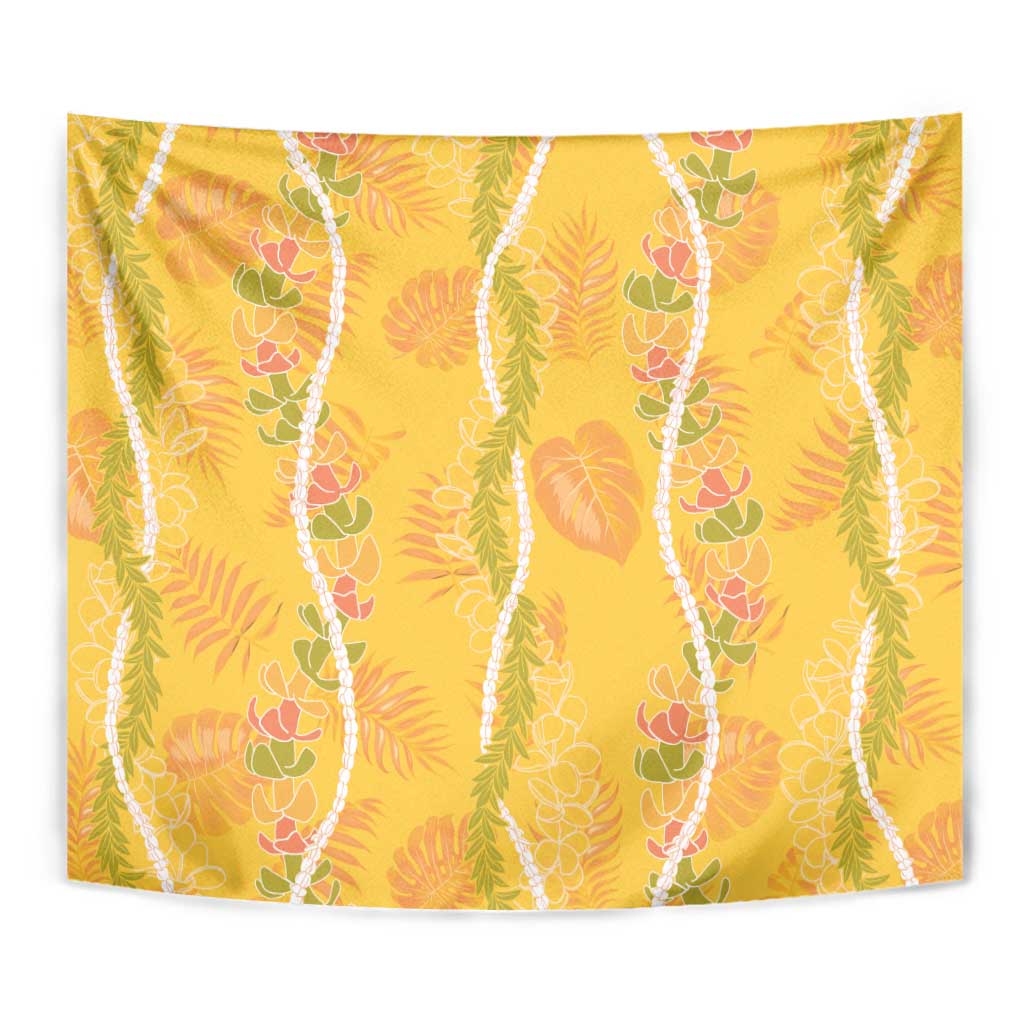 Hawaii Maile Lei Tapestry With Yellow Monstera Pattern