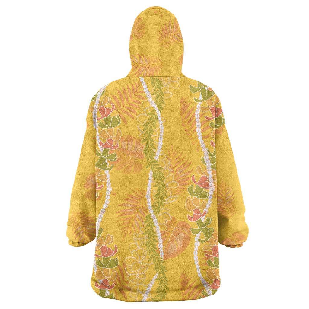 Hawaii Maile Lei Wearable Blanket Hoodie With Yellow Monstera Pattern LT05 - Polynesian Pride