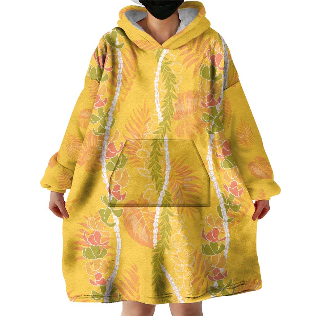Hawaii Maile Lei Wearable Blanket Hoodie With Yellow Monstera Pattern LT05 - Polynesian Pride