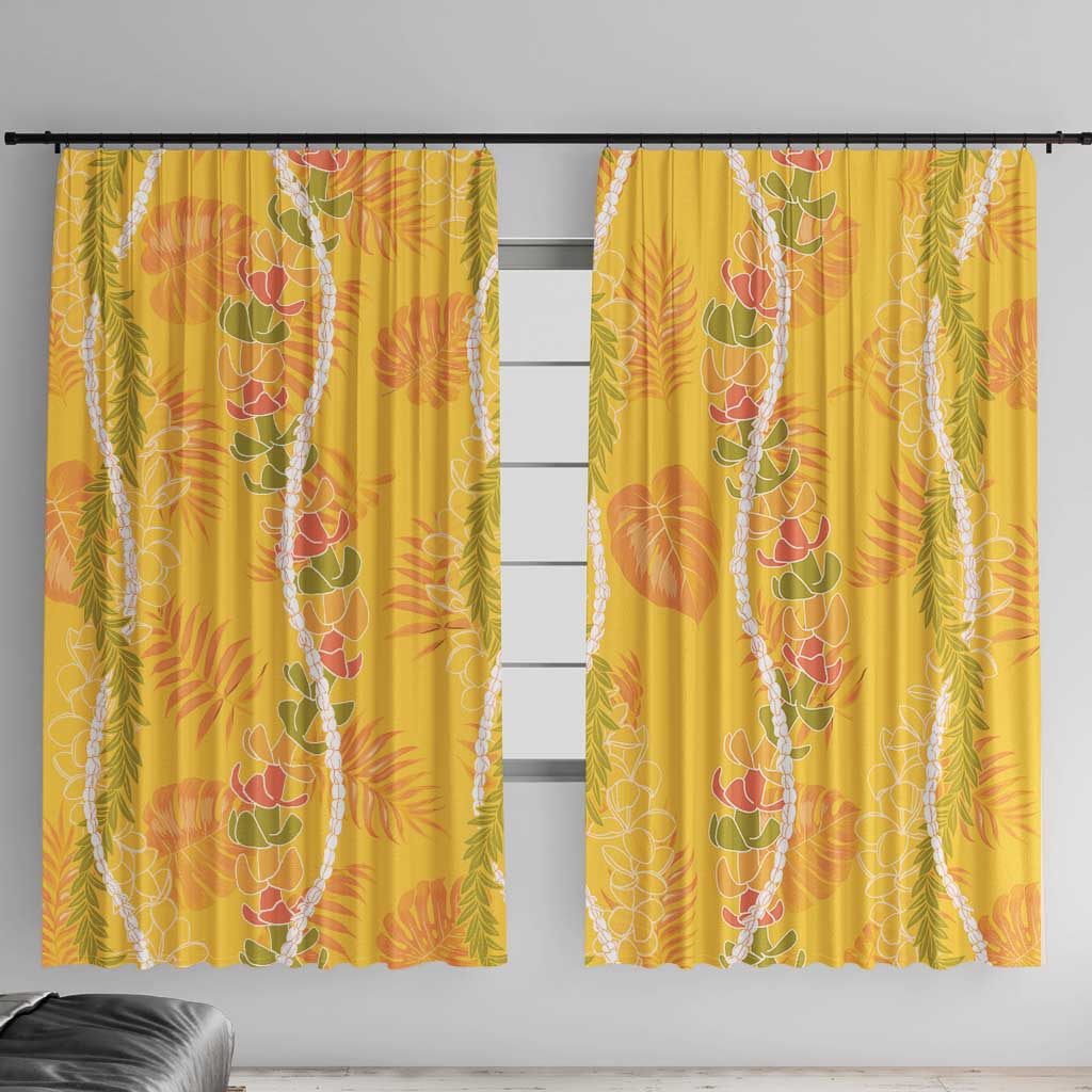 Hawaii Maile Lei Window Curtain With Yellow Monstera Pattern LT05 With Hooks Yellow - Polynesian Pride