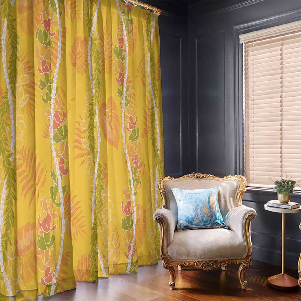 Hawaii Maile Lei Window Curtain With Yellow Monstera Pattern LT05 - Polynesian Pride