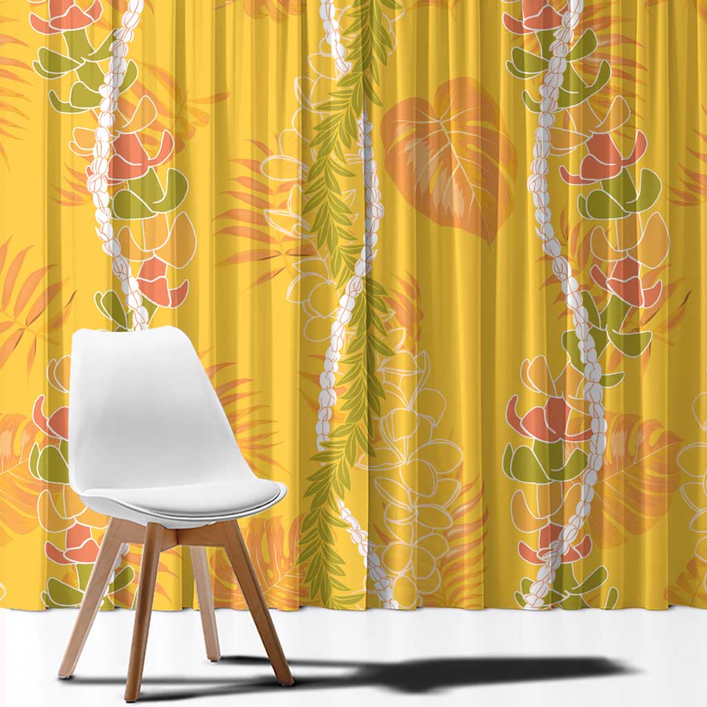 Hawaii Maile Lei Window Curtain With Yellow Monstera Pattern LT05 - Polynesian Pride