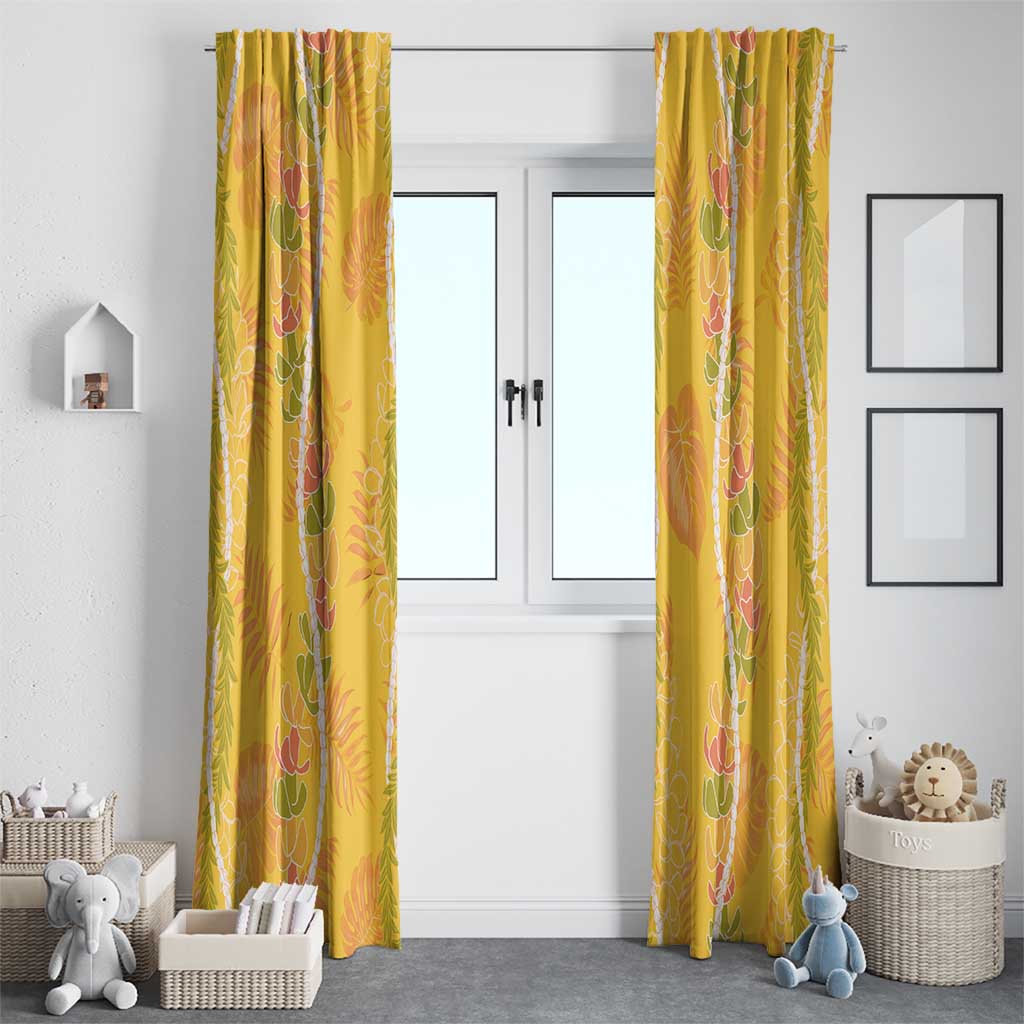Hawaii Maile Lei Window Curtain With Yellow Monstera Pattern LT05 - Polynesian Pride