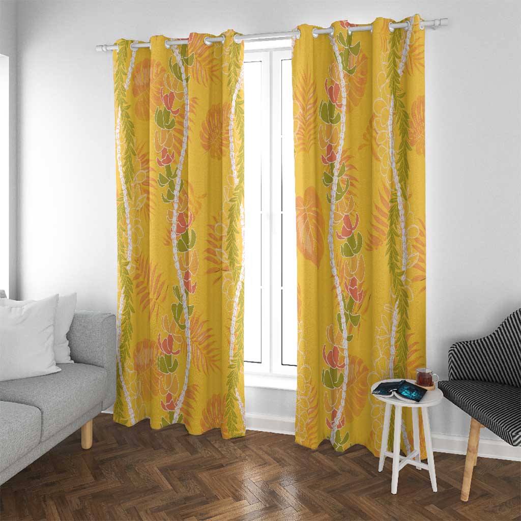 Hawaii Maile Lei Window Curtain With Yellow Monstera Pattern LT05 With Grommets Yellow - Polynesian Pride