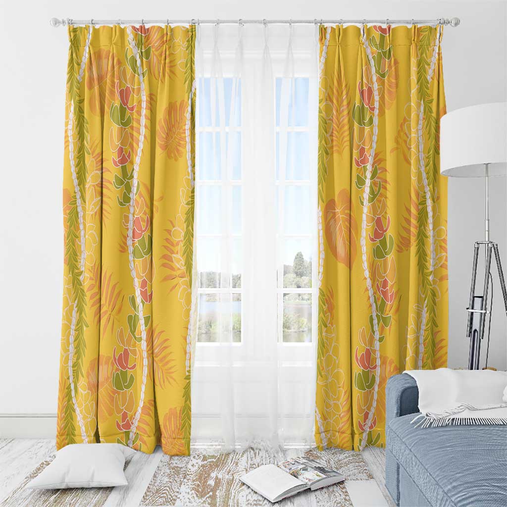 Hawaii Maile Lei Window Curtain With Yellow Monstera Pattern LT05 - Polynesian Pride