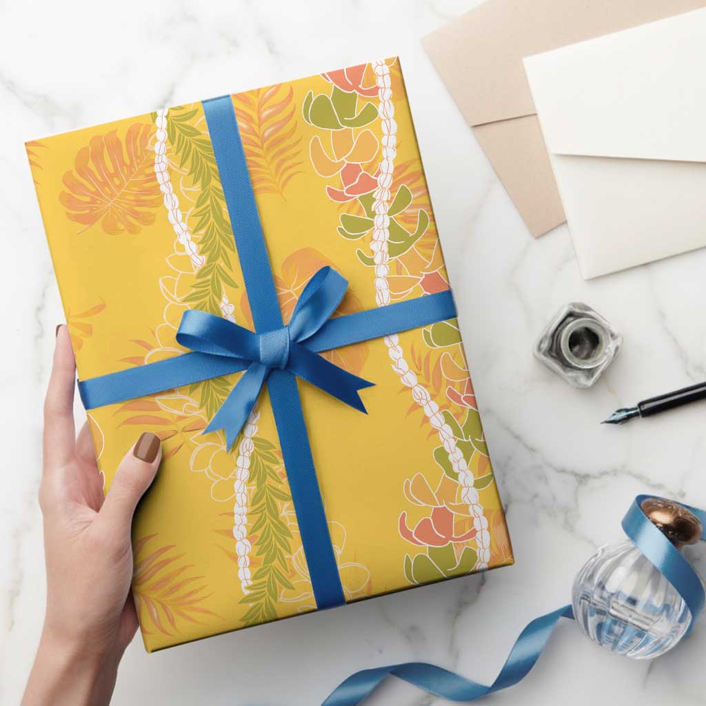 Hawaii Maile Lei Wrapping Paper With Yellow Monstera Pattern LT05 - Polynesian Pride