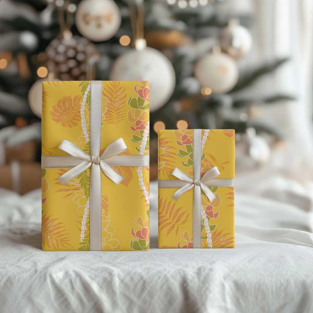 Hawaii Maile Lei Wrapping Paper With Yellow Monstera Pattern LT05 - Polynesian Pride