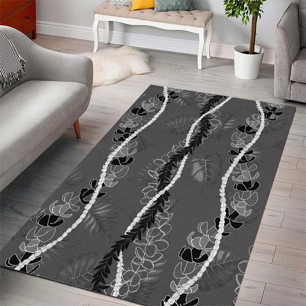 Hawaii Maile Lei Area Rug With Gray Monstera Pattern
