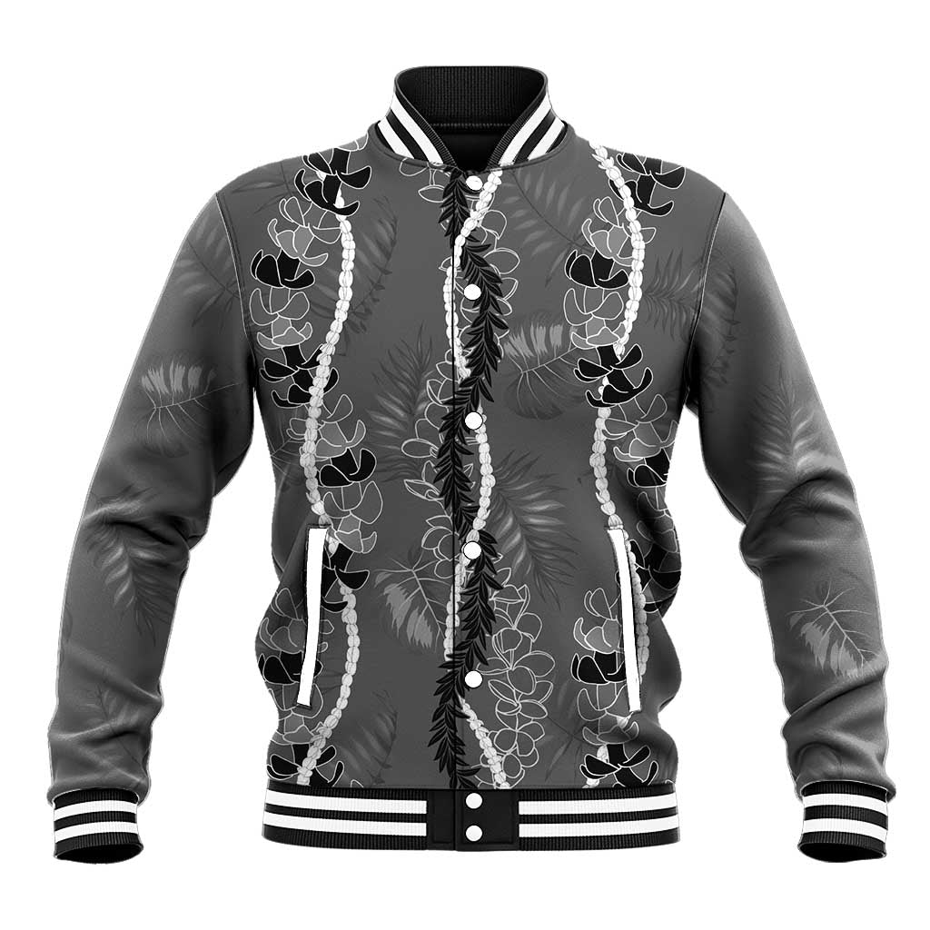 Hawaii Maile Lei Baseball Jacket With Gray Monstera Pattern LT05 Unisex Gray - Polynesian Pride