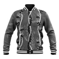 Hawaii Maile Lei Baseball Jacket With Gray Monstera Pattern LT05 Unisex Gray - Polynesian Pride