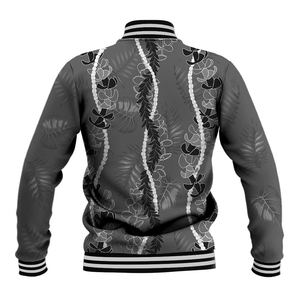 Hawaii Maile Lei Baseball Jacket With Gray Monstera Pattern LT05 - Polynesian Pride