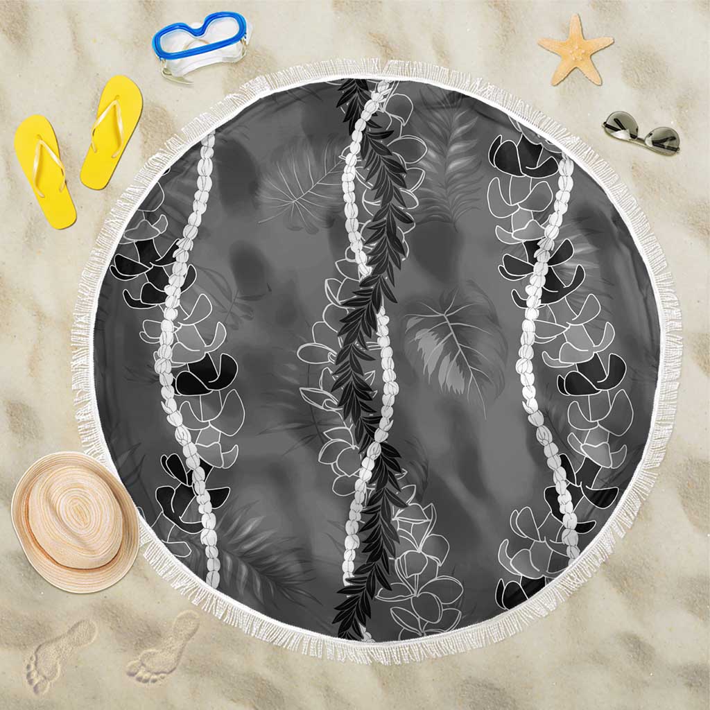 Hawaii Maile Lei Beach Blanket With Gray Monstera Pattern LT05 One Size 150cm Gray - Polynesian Pride