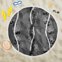 Hawaii Maile Lei Beach Blanket With Gray Monstera Pattern LT05 One Size 150cm Gray - Polynesian Pride