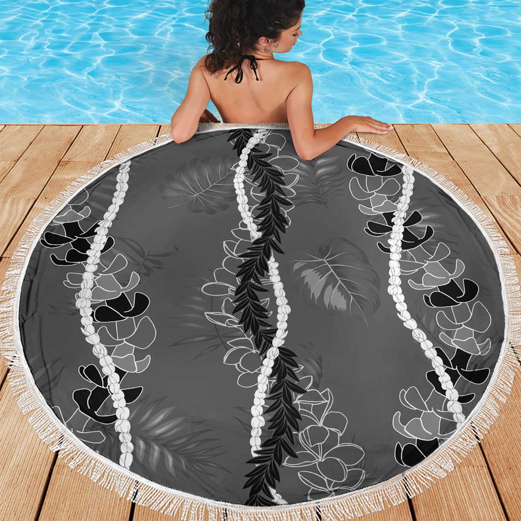 Hawaii Maile Lei Beach Blanket With Gray Monstera Pattern LT05 - Polynesian Pride